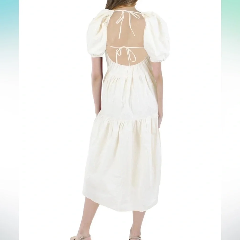 ASTR The Label llana Midi Dress Puff Sleeve Tiered‎ Skirt Tie Back Light Green M